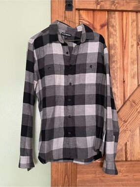 Express Men's Black & Gray Plaid Button-Down Shirt